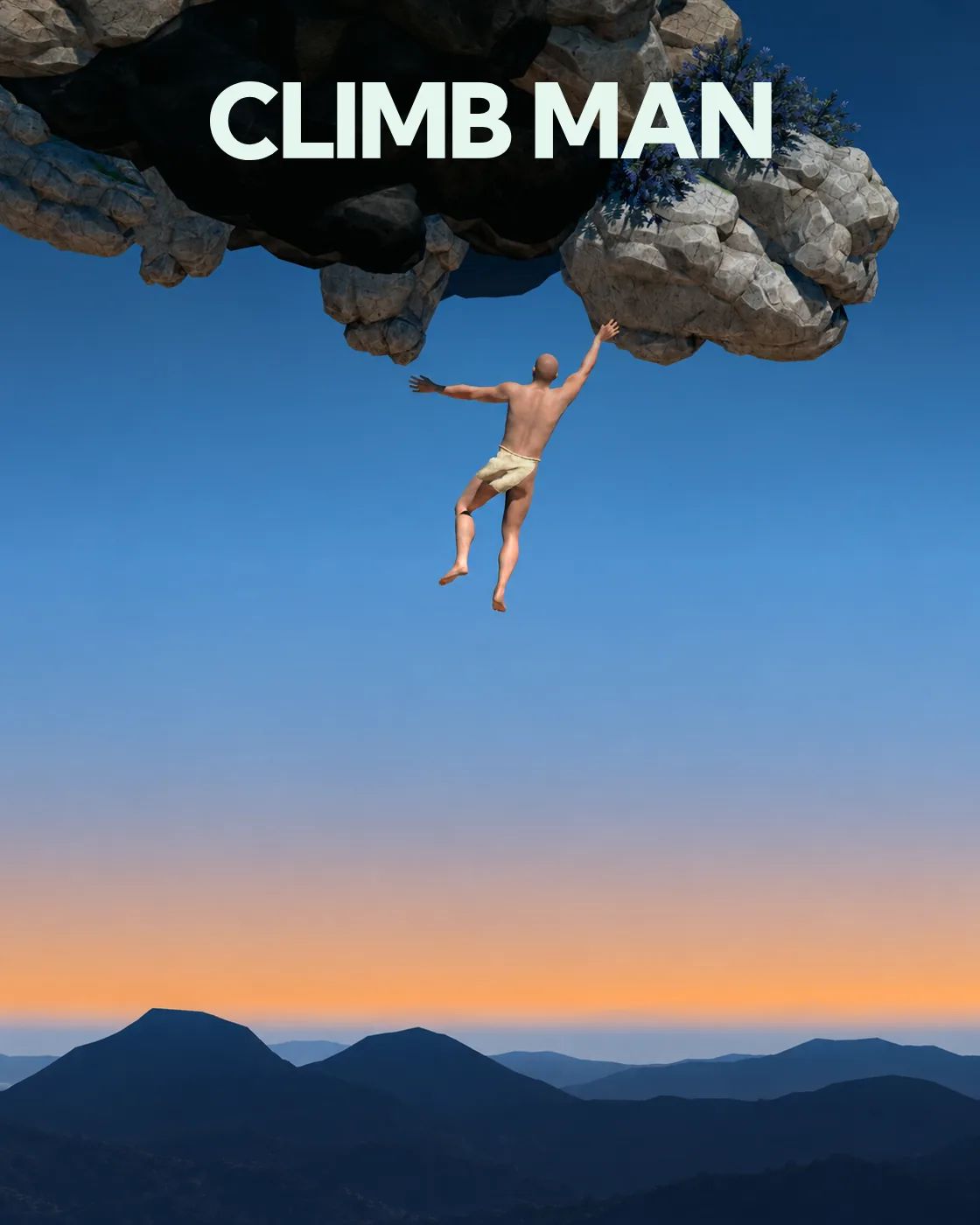 Szene aus Climb Man: Figur hängt an einem Felsvorsprung